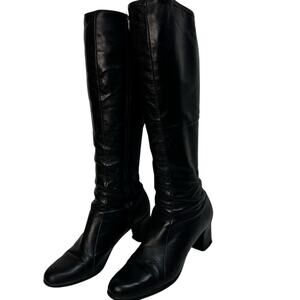 Vintage Golo 1970s Black Leather Tall Boots – Size 8.5 Narrow | Block Heel